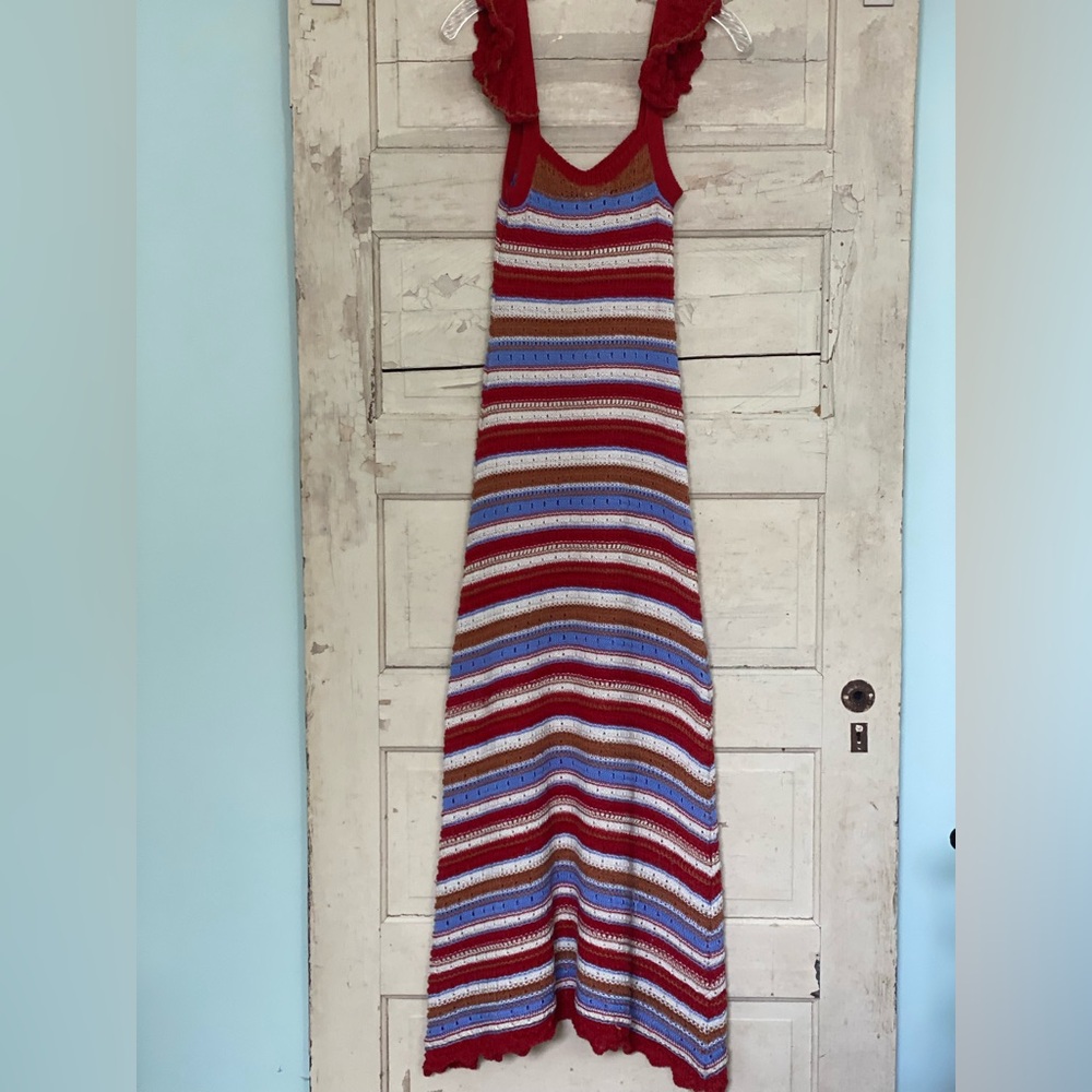 NWOT P Cill Striped Maxi Dress with Ruffle Straps